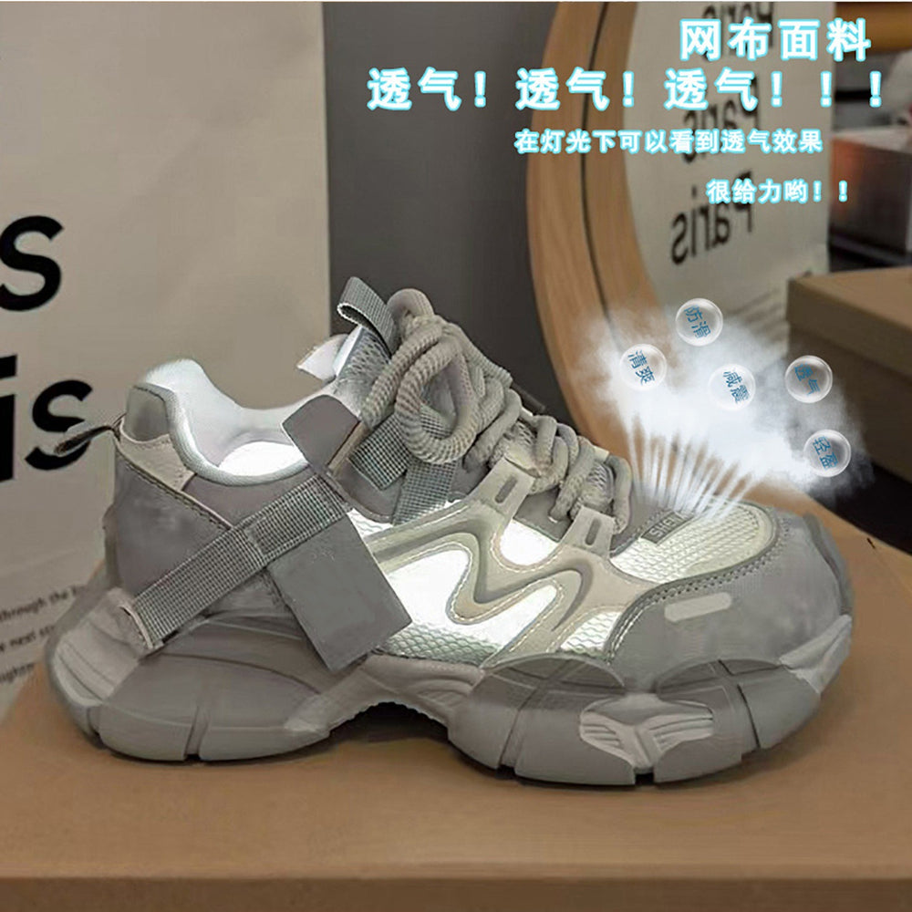 Chunky platform sneakers for women, spring/summer 2026 new collection, lace-up, versatile height increasing, mesh breathable athletic casual shoes