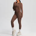 new cloud-soft brushed long-sleeve athletic zip-up jacket casual running butt-lifting fitness yoga three-piece set