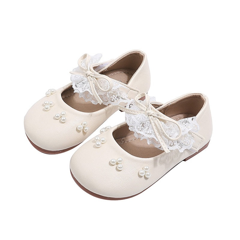 Vancahao  new baby toddler shoes girls mary jane pearl princess shoes fashion soft sole leather shoes flats