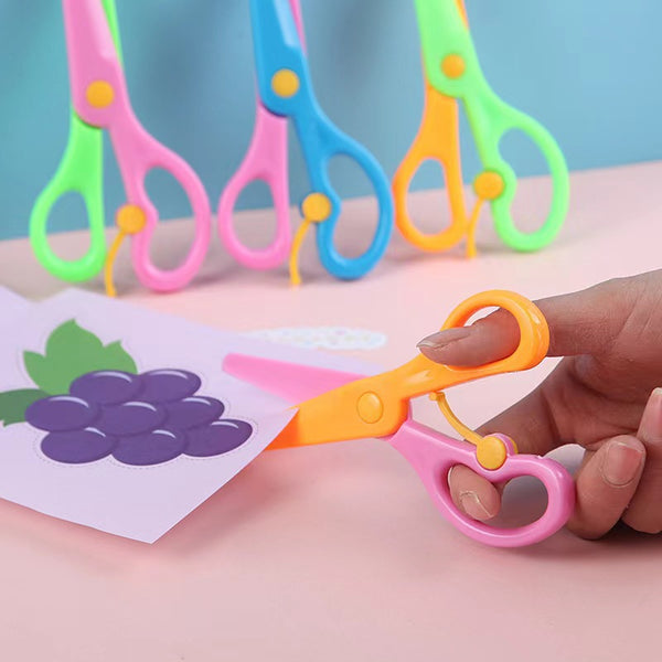 Kindergarten children safety plastic scissors do not hurt hands creative handmade paper cutting DIY paper cutting with round head scissors