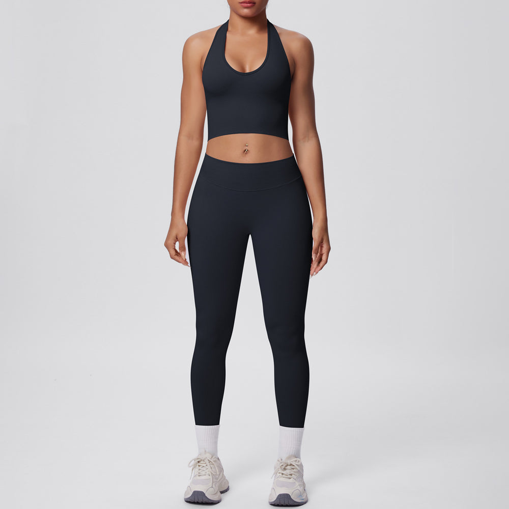 fashion seamless halter neck back yoga suit running sports fitness yoga suit two-piece set for women