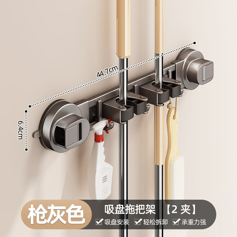 Suction cup mop holder wall mount - no drilling required, bathroom wall fixed storage rack, toilet door back organizer, bathroom storage essential
