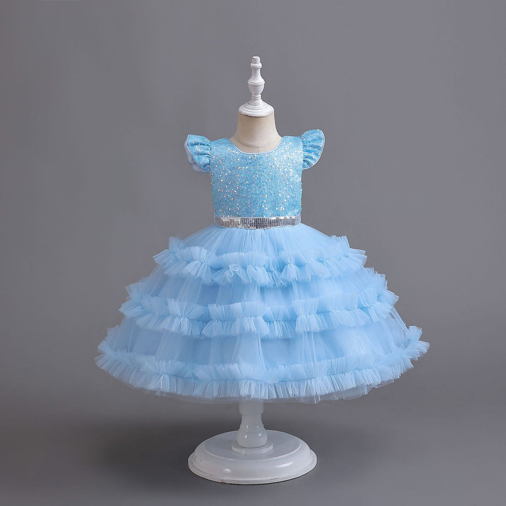 new arrival flutter sleeve children's formal dress tulle princess dress girls' piano performance dress kids dress