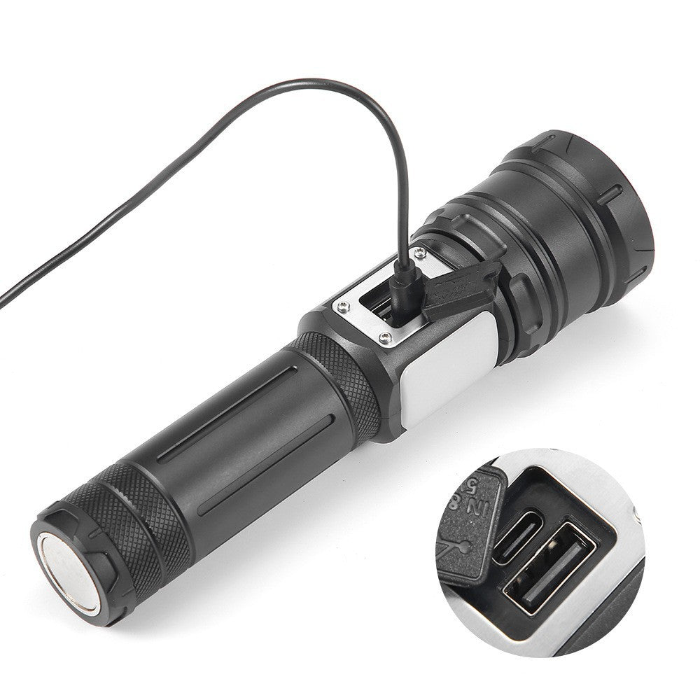 Cross-border new telescopic zoom white laser + COB strong light flashlight, outdoor long-range strong magnetic LED flashlight