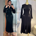 Exportfall and winterfrenchelegancecontrast colorlace collarlong sleeveselegant silmslimming lookblacklongknittingdress
