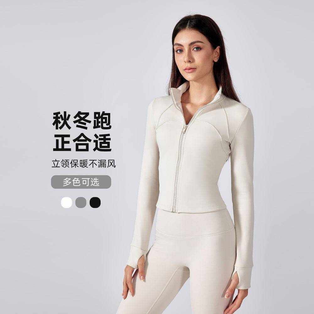 Women's fleece-lined athletic jacket - slim fit yoga top for running, cycling, and fitness - long sleeve (daw195)