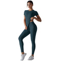 new nude feel compression short-sleeve yoga set - high-waisted, butt-lifting, quick-dry running & fitness activewear two-piece