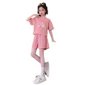 Girls' summer outfit set : stylish kids' active shorts, trendy two-piece set for girls (mid-to-large size)