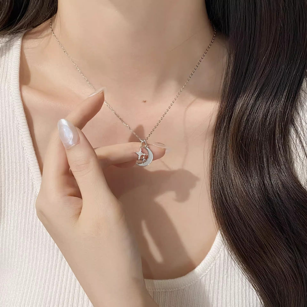 Ins star and moon titanium steel necklace - women's designer high-end star, moon, and shell clavicle chain - fashionable and versatile jewelry
