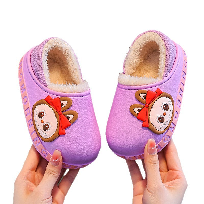 Kids cotton slippers winter indoor girl baby non-slipthickenedheattechcute boy's fur cotton shoes