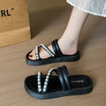 Beaded slippers women's summer outwear fashionnew arrival pearl fairy style two wear thick sole tweed style beach beach shoes