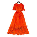 French style heavy lace cutout short sleeve dress - women's summer slimming a-line midi dress - elegant workwear