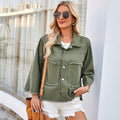 spring european and american cross-border women's fashion  new arrival washed loose fit three-quarter sleeve military green denim jacket top