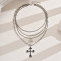 Hip-hop choker wholesale, european and american cross-border jewelry, multi-layered stacked cross pendant necklace, women's high-end collarbone chain