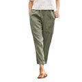 european and american export women's large pocket solid color comfortable cotton linen casual straight-leg trousers