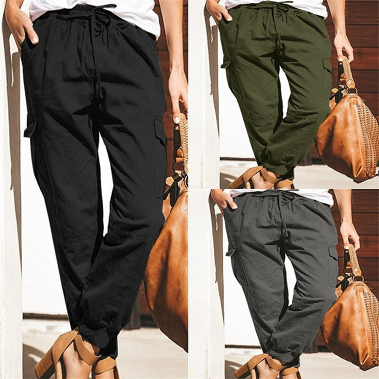 export european and american women's clothing pure colorcasualfashionflap pocket pantsworkwearpants