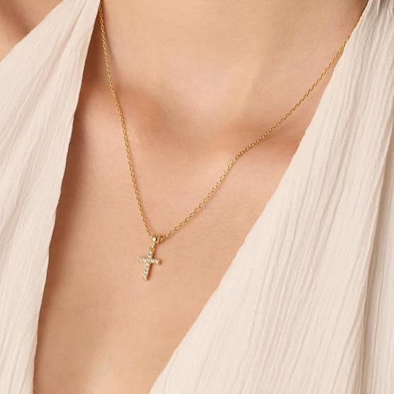 Amazon cross-border niche minimalist cubic zirconia cross pendant necklace for women