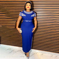 export independent station hot diamond fake shawl sleeves patchwork elegance silm hip covering dress african plus size women's clothing