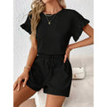 European and american cross-border independent station  solid color summer and spring casual two-piece set: top and shorts