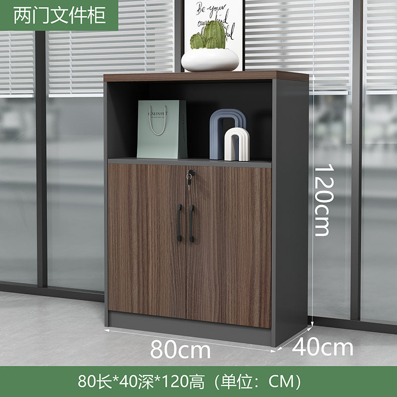 Office wooden filing cabinet - low profile, lockable, partitioned, document storage, open storage