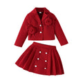 girls' solid color preppy style outfit: new autumn 3d floral blazer + pleated skirt set