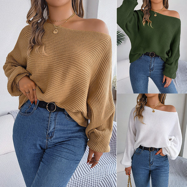 Real shot 2023 autumn and winter casual loose solid color bat sleeve pullover sweater, independent station  European and American women's clothing