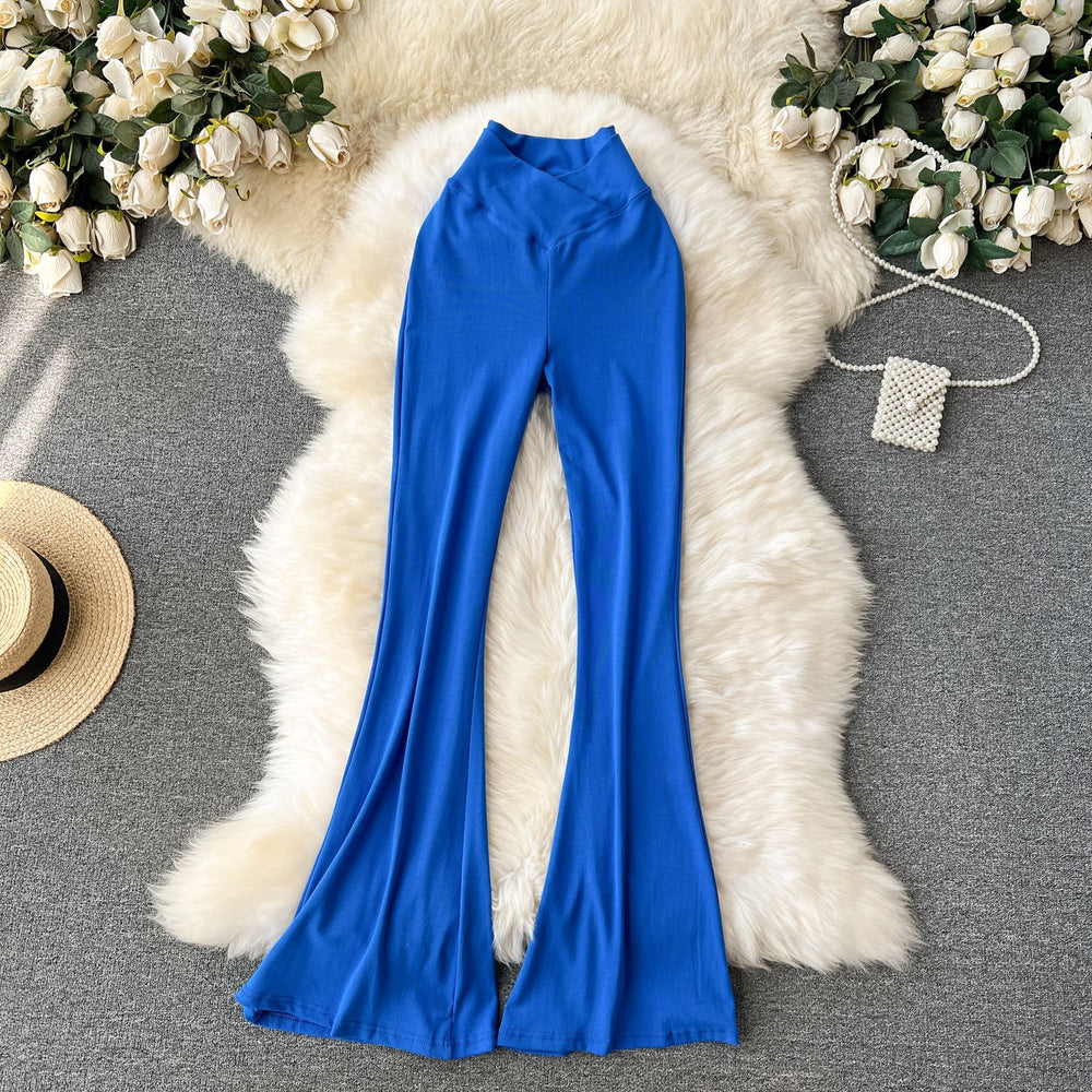 Popular ins wear casual pants for women niche style popular high waist silm micro flare pants sexy show figure yoga pants