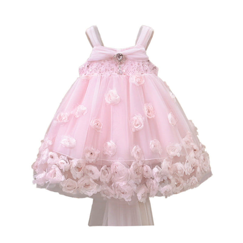 summer girls' couture heavily embellished pink floral princess dress - little girl's high-end formal gown - clearance sale (limited sizes available)