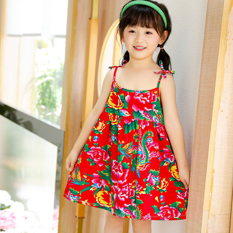 Girls' summer princess dress - cute cotton sundress for toddlers and young girls - korean style spaghetti strap dress (cross-border e-commerce)