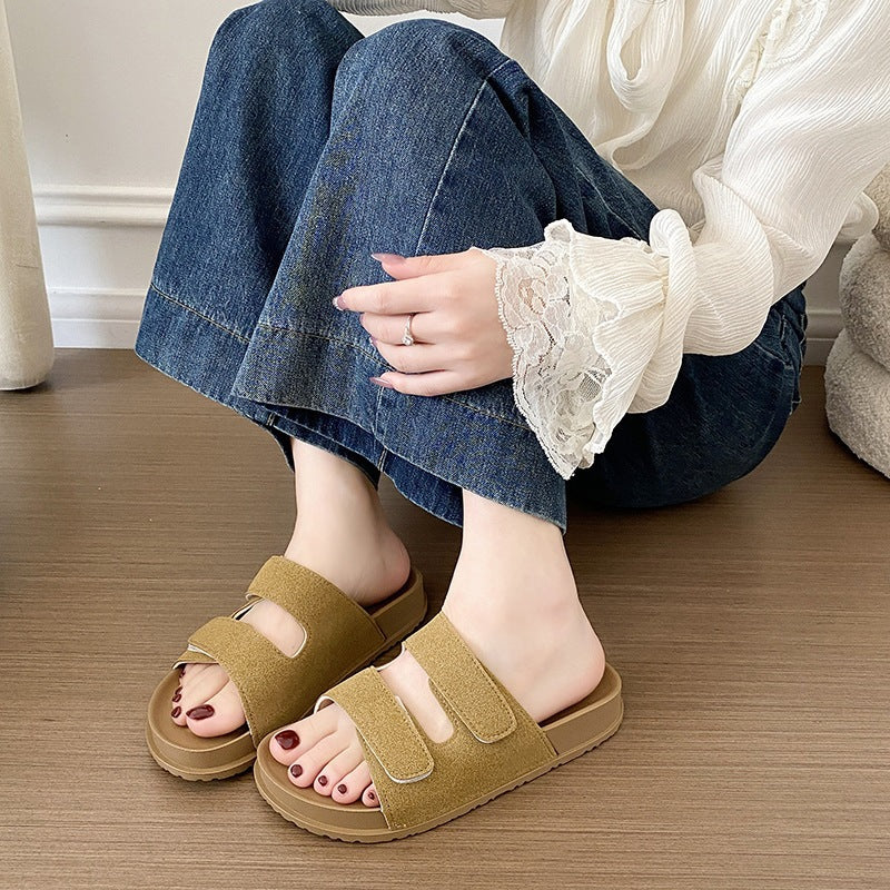 new birkenstock-style women's sandals - summer outdoor wear, double strap, velcro closure, fashionable, non-slip beach slides - women's export model