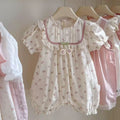 Newborn baby girl sweet & chic floral short-sleeve summer romper - lightweight bodysuit for outdoor crawling