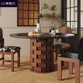 Wabi-sabi style solid wood rock slab vintage black creative round dining table, high-end dining table, french retro dining table