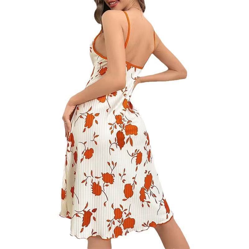 European and american style printed camisole lingerie nightgown casual sleep dress women's sexy dress with chest tie