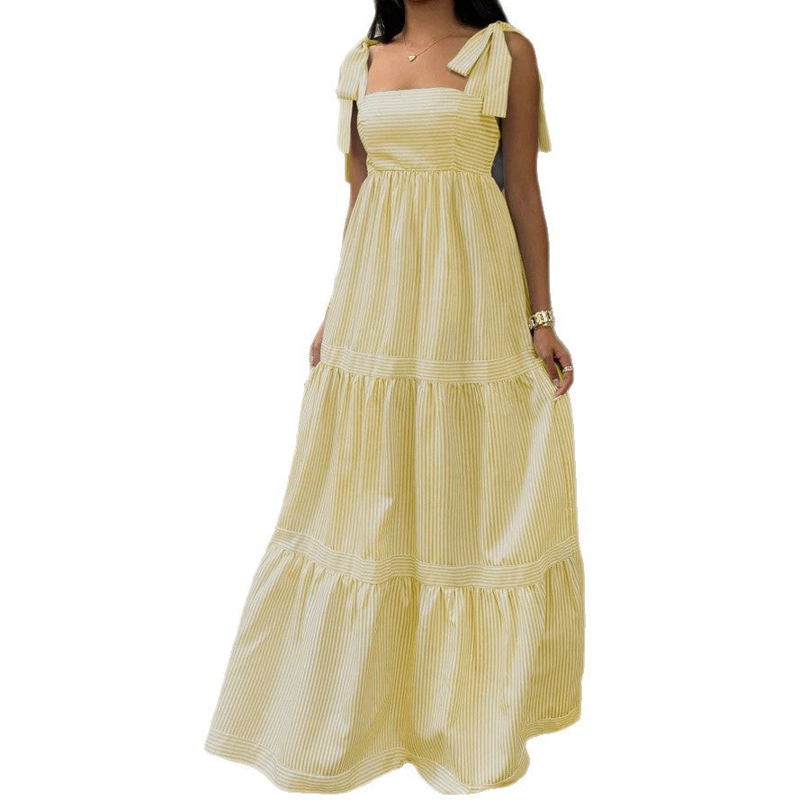 summer new european and american clothing  striped patchwork camisole sexy long dress for women