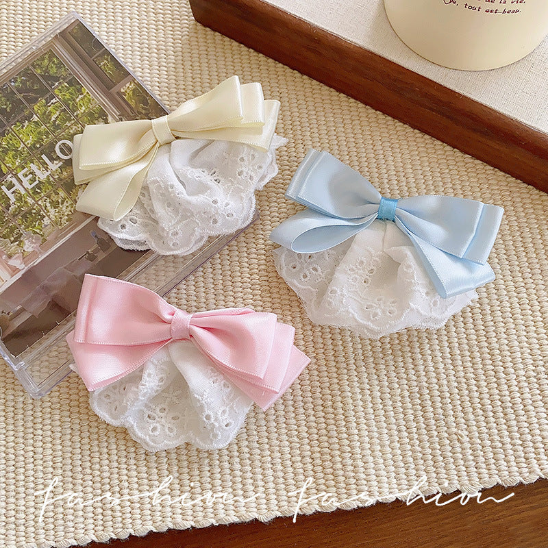 French retro satin bowknot ruched hair clip for women, 2026 new high-end hair accessory, updo side spring clip
