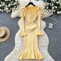 Frenchretro doll collar bell sleevesilmdress women's autum waist slimming lookelegantrufflesknitting skirt