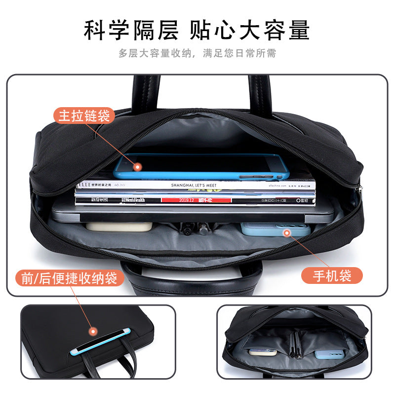 Large capacity business briefcase - waterproof oxford cloth document bag with custom printing, office zipper conference bag, laptop sleeve