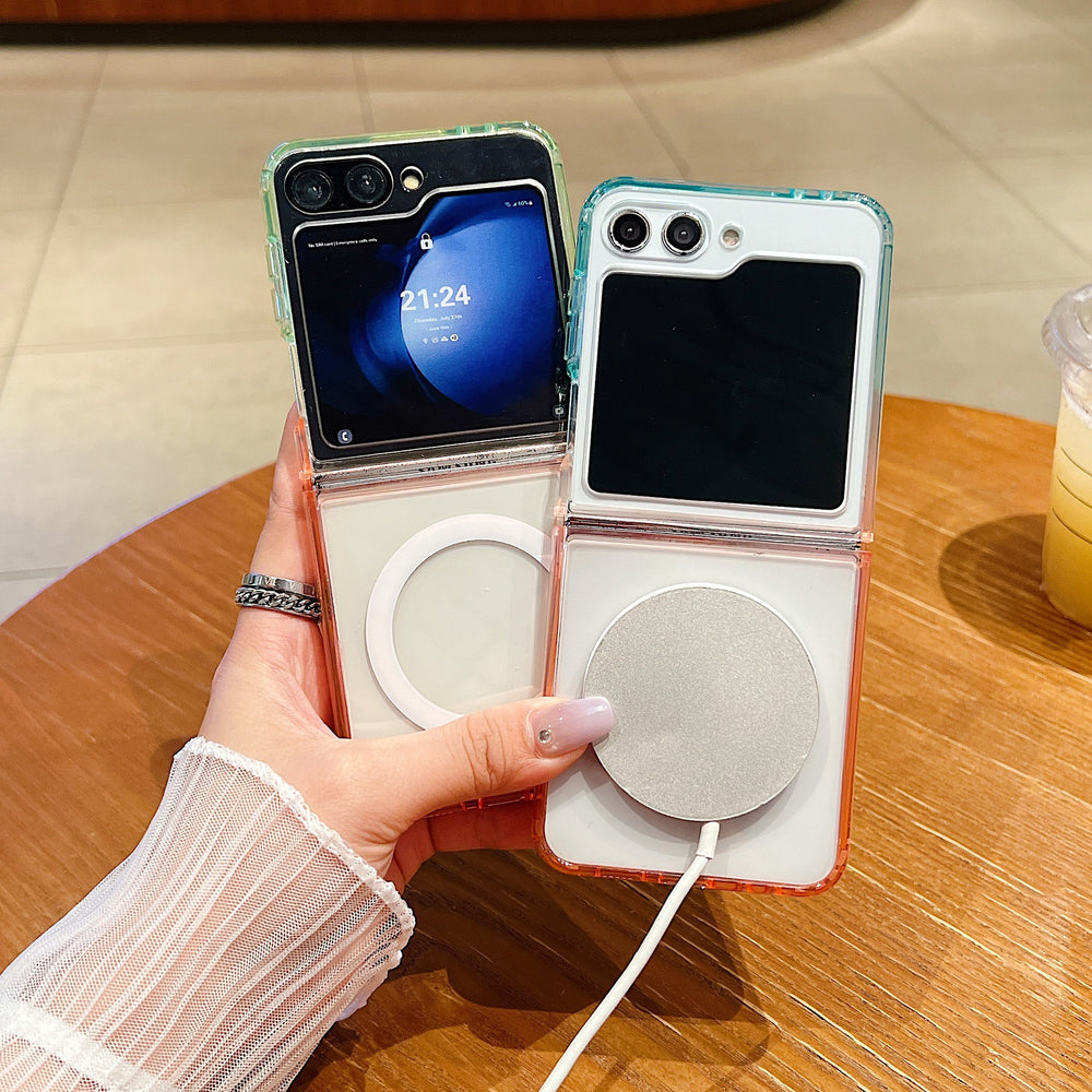 Suitable for galaxy zfold7 gradient transparent magnetic phone case samsung z flip 30% off stacked acrylic sheath