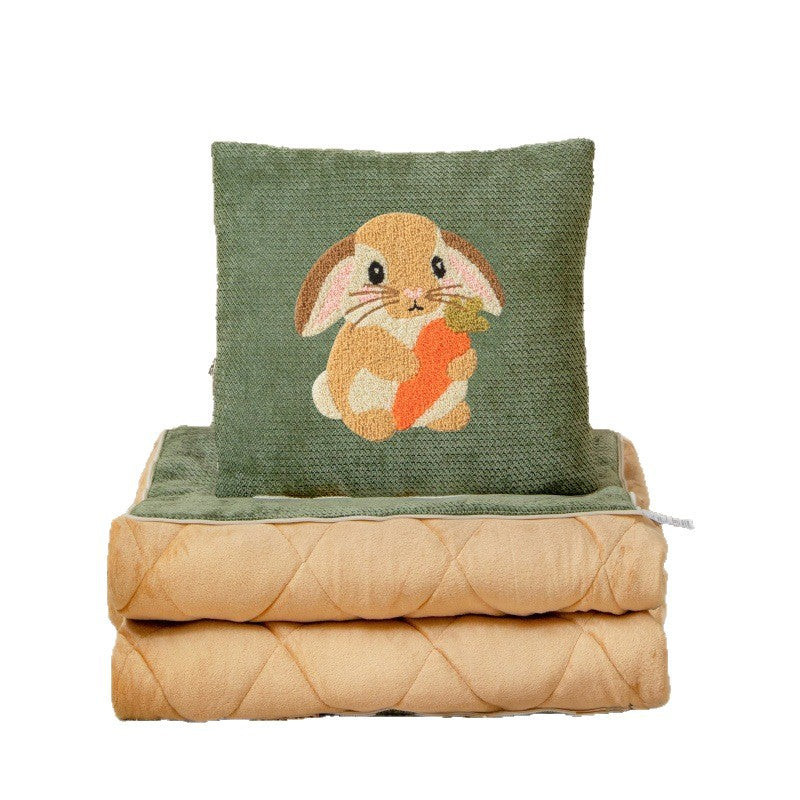 Cartoon plush throw blanket - dual use pillow blanket, crystal velvet, thickened towel embroidery, perfect for car, office, air conditioning, and nap time