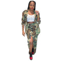 Plus size european and american cross-border women's clothing  street style unique camouflage print large pocket slit midi skirt