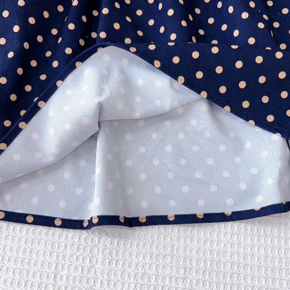 Trendy girls' dress - new autumn collection: long-sleeved, color-blocked polka dot princess dress for baby girls - chic autumn/winter style