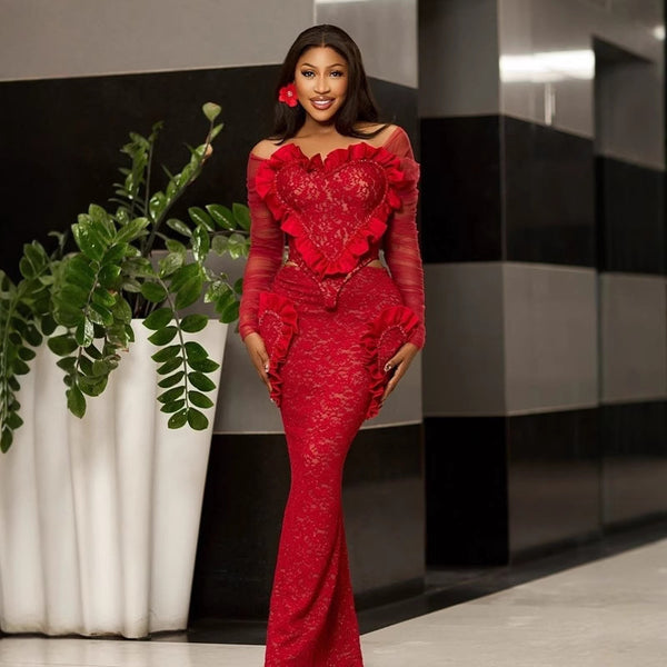 European and American new women's clothing fashion mesh sexy long-sleeved off-shoulder top, hip-wrapped long skirt set
