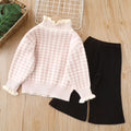 Girls' knitted sweater two-piece set,  autumn/winter new arrival, houndstooth pattern, little girl's cardigan and knit sweater outfit