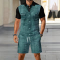 hot-selling men's polo shirt set, new summer two-piece casual short-sleeve and shorts set, dropshipping available