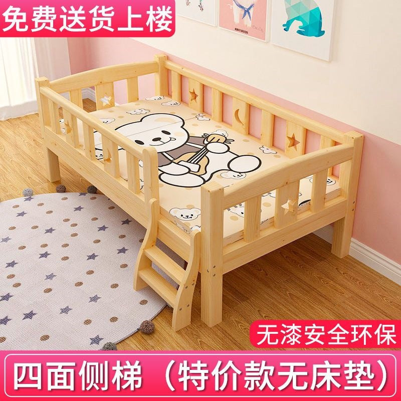 Solid wood baby crib bed with wide guardrail, single bed for boys and girls, side bed, children's splicing large bed