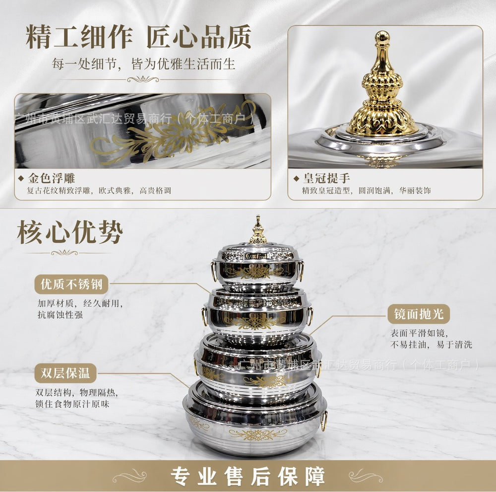 Household 4pcs 3l-6l-8l-12l stainless steel double-layer insulated lunch box high-end insulated box for stall setting