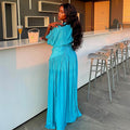 European and american women's clothing  autumn new collection: sweet and fresh v-neck batwing sleeve high-waisted slimming a-line maxi dress