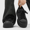 Spring chunky sneakers: black platform height increasing athletic casual board shoes, versatile commute leather low-top wear-resistant derby shoes