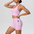 New arrivalnude halter back high waist hip pocketshorts yoga wear tight sports suit running fitness wear