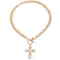 Cross necklace wholesale european and american cross-border autumn and winter jewelry accessories women's diamond-encrusted accessible luxury niche pearl sweater pendant